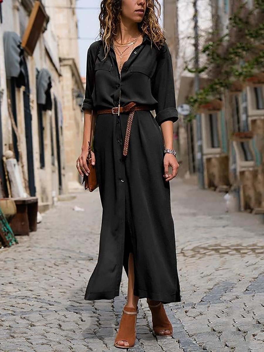 Bellevoga Fashionable Loose Long Sleeved Maxi Dress