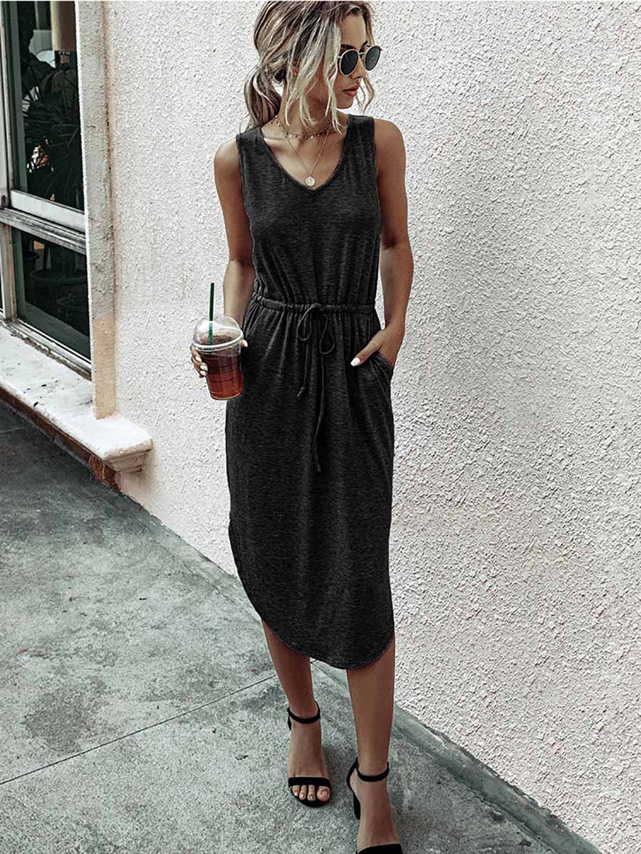 Bellevoga Casual V-Neck Vest Dress