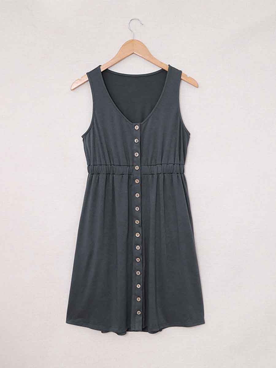 Bellevoga Casual Buttons Vest Dress(9 Colors)