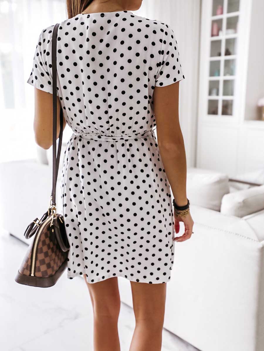 Bellevoga Polka Dot V-neck Strappy Dress