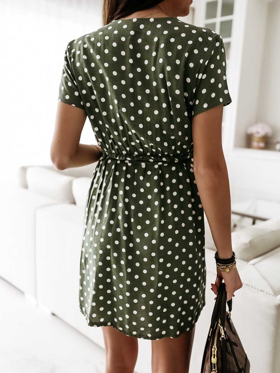 Bellevoga Polka Dot V-neck Strappy Dress