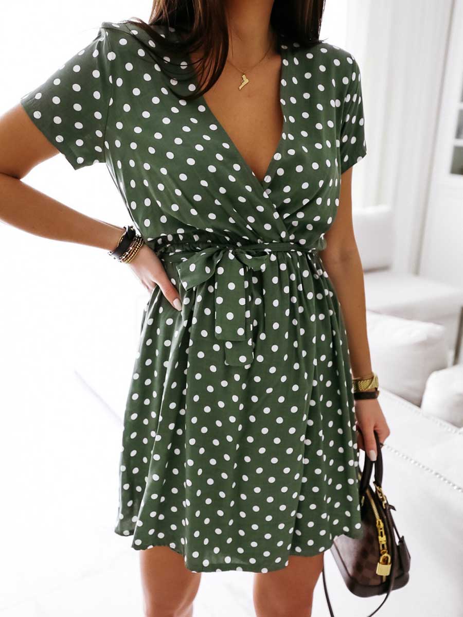 Bellevoga Polka Dot V-neck Strappy Dress