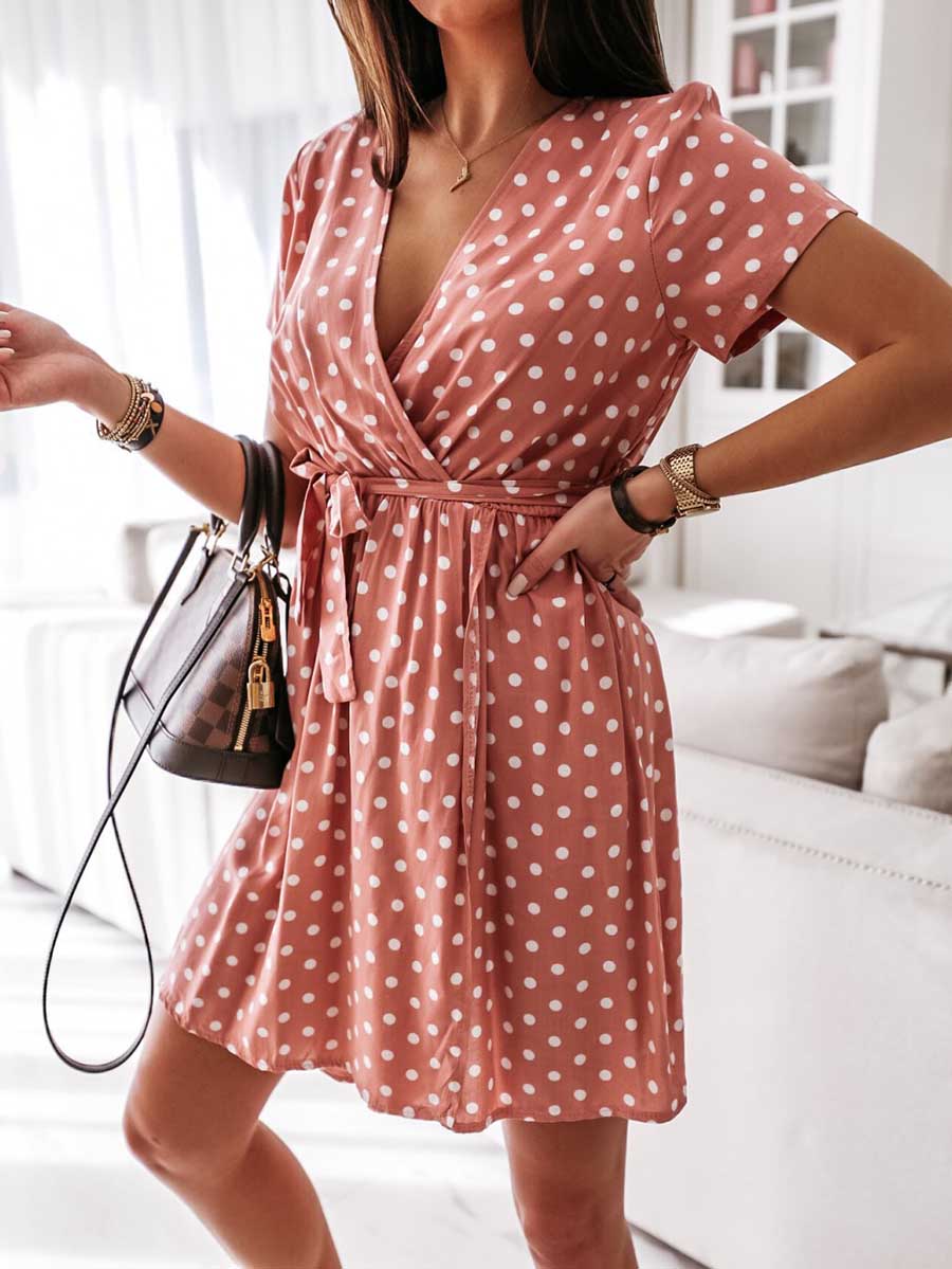 Bellevoga Polka Dot V-neck Strappy Dress