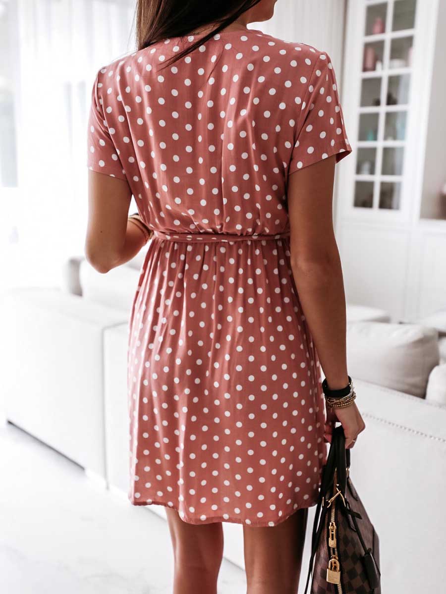 Bellevoga Polka Dot V-neck Strappy Dress