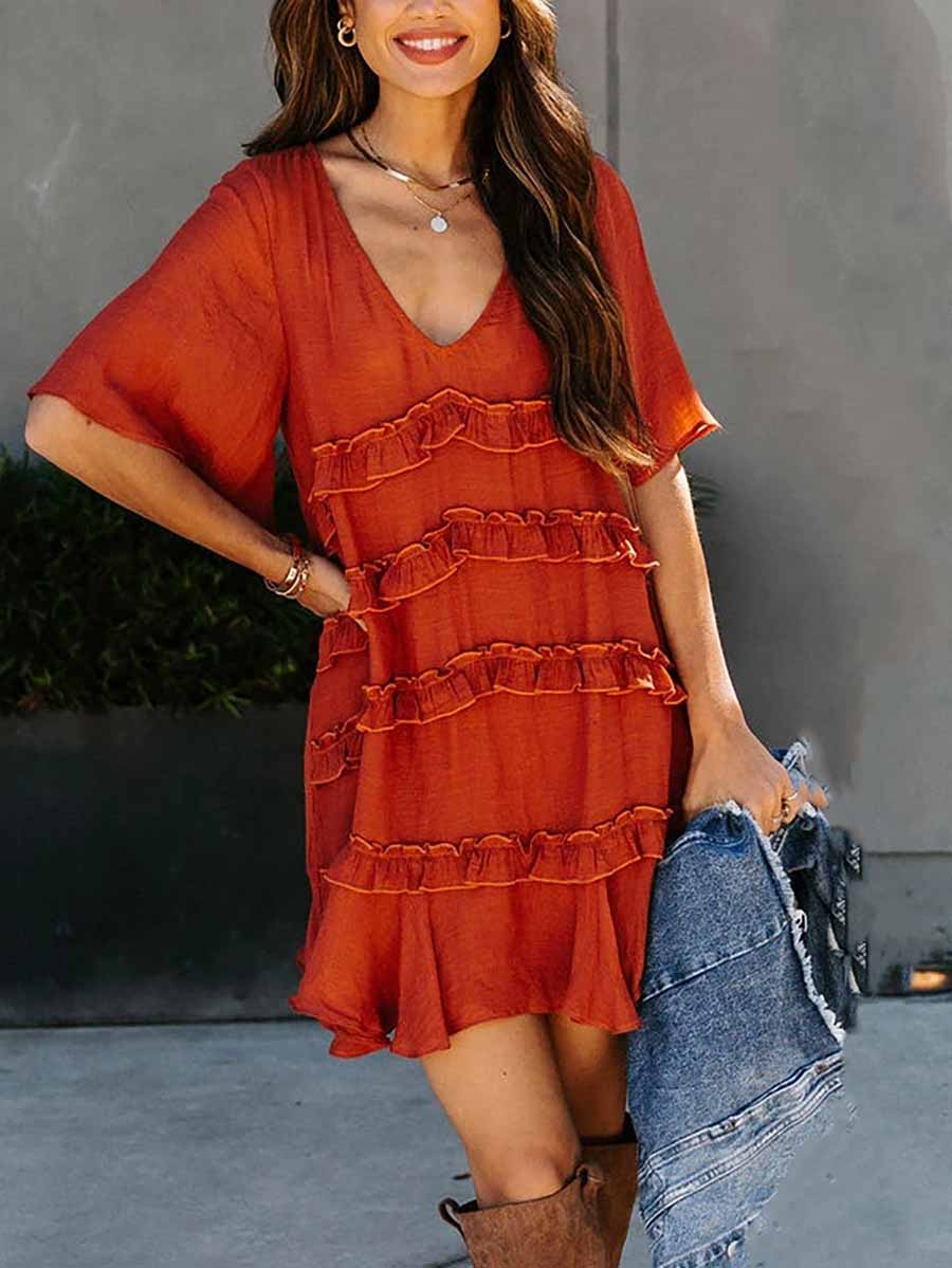 Bellevoga Ruffle Short-Sleeved Dress