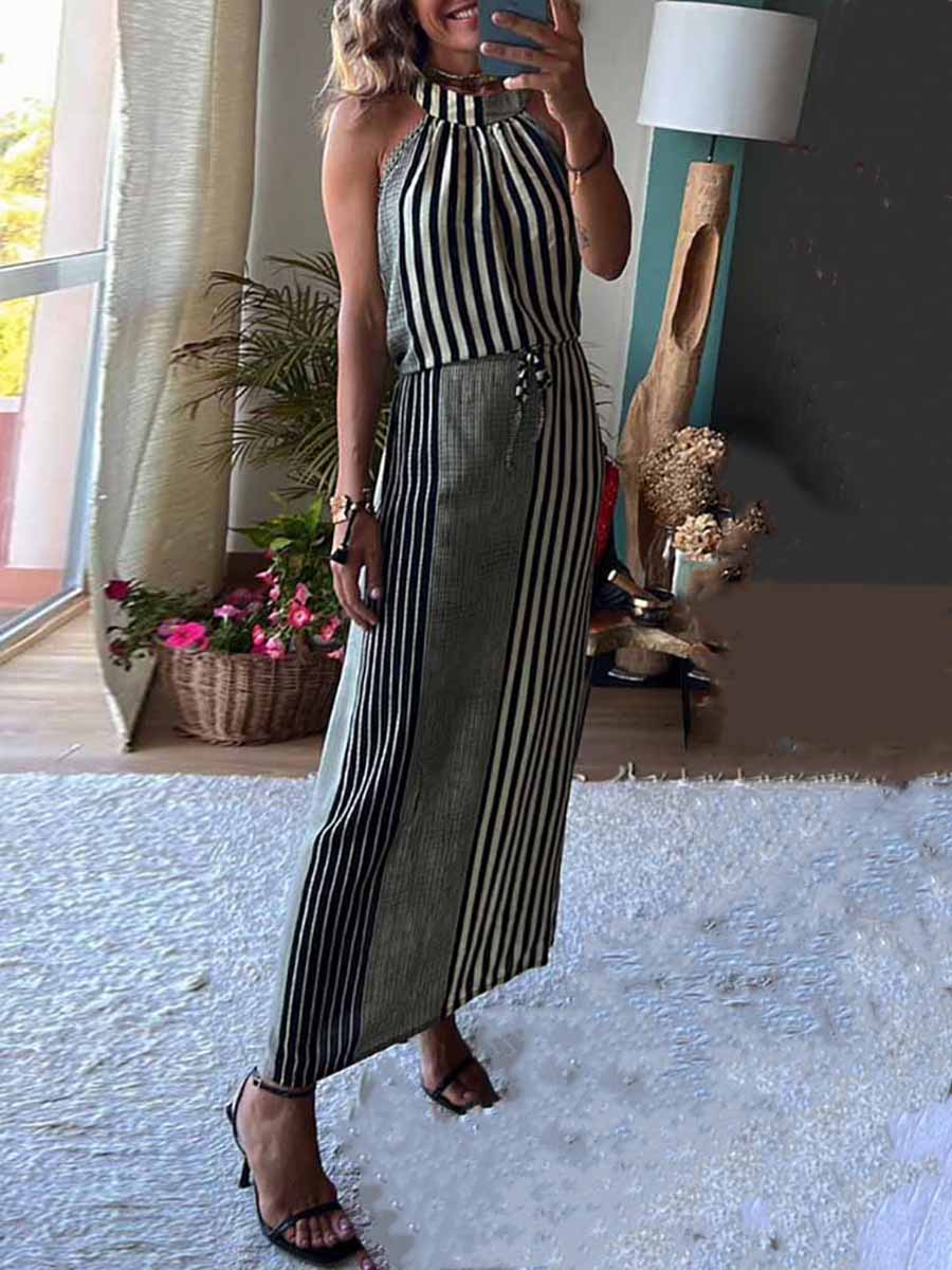 Bellevoga Sleeveless Round Neck Striped Dress