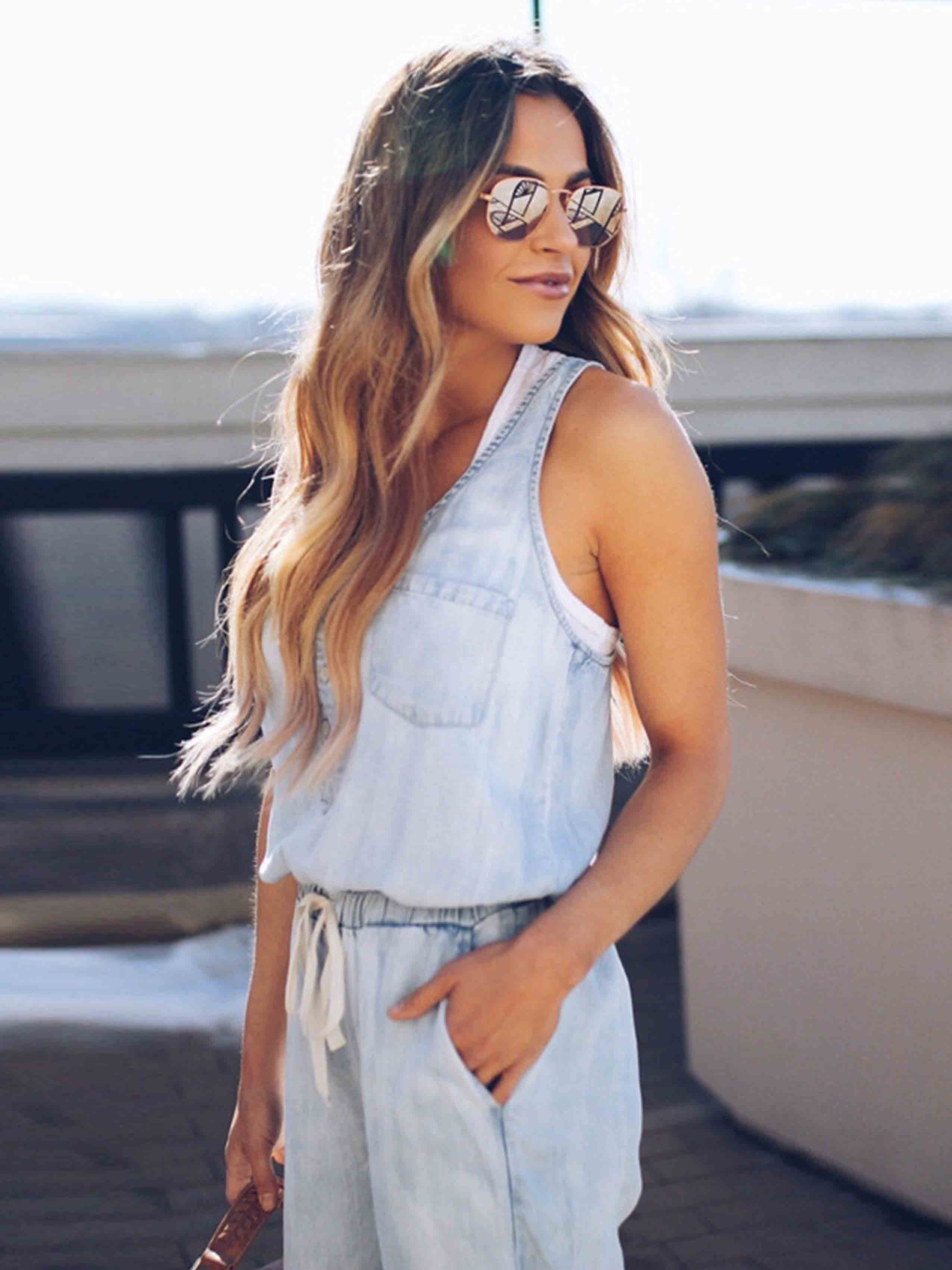 Bellevoga Casual Vest Denim Jumpsuit