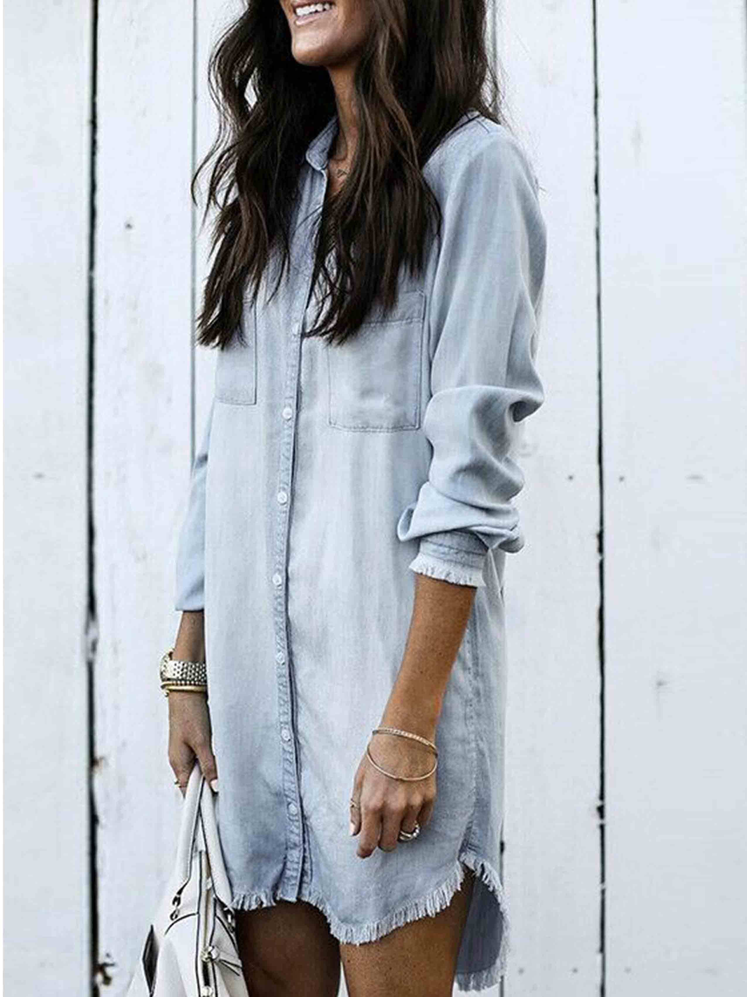 Bellevoga  Hot Sexy Denim Shirt Dress