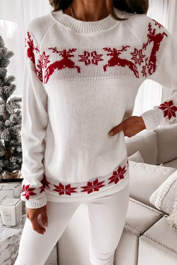 Bellevoga Christmas Snowflake Long-sleeved Knitted Sweater