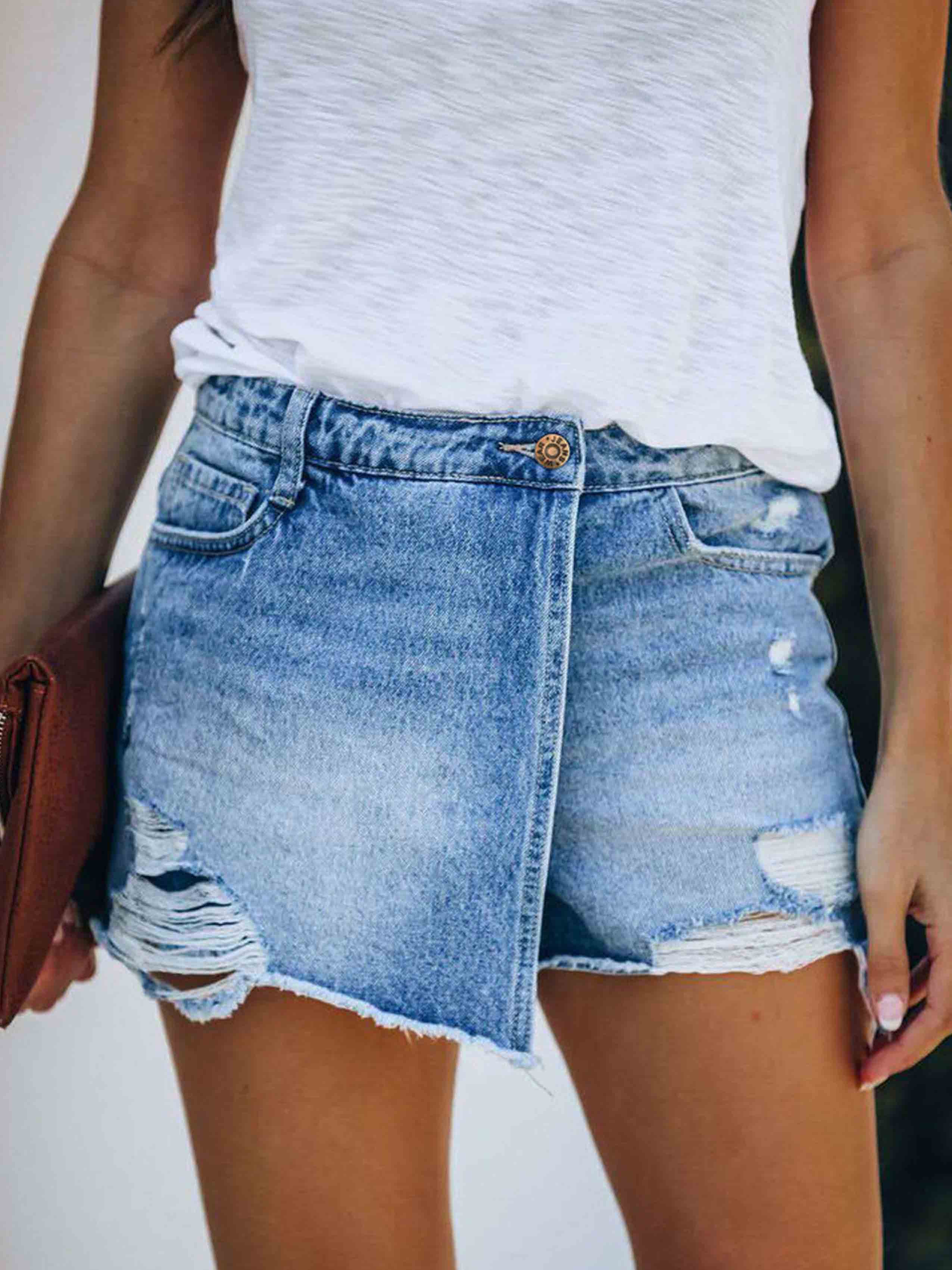 Bellevoga Casual Ripped Denim Shorts