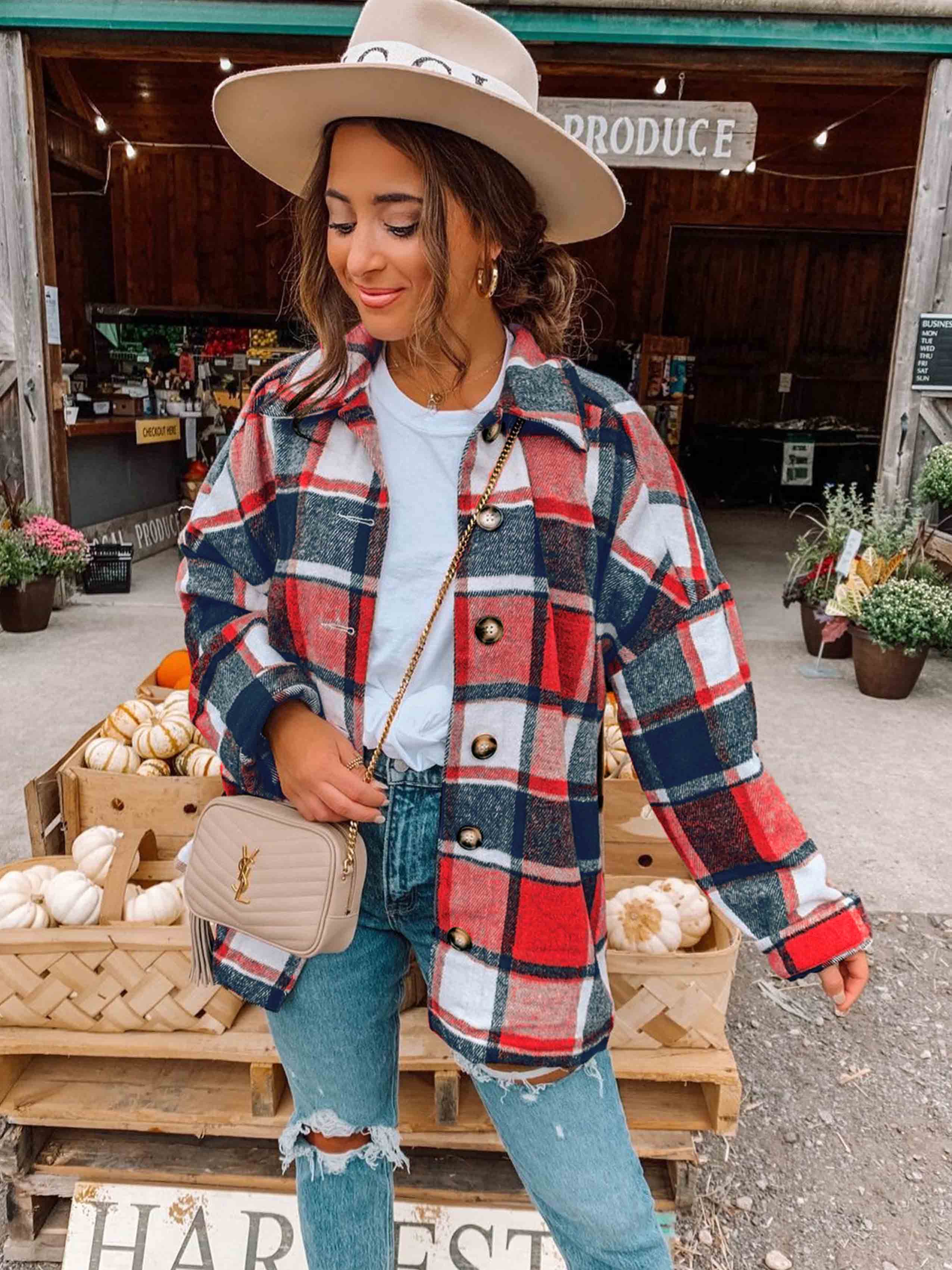 Bellevoga Street Fashion Style Plaid Coat