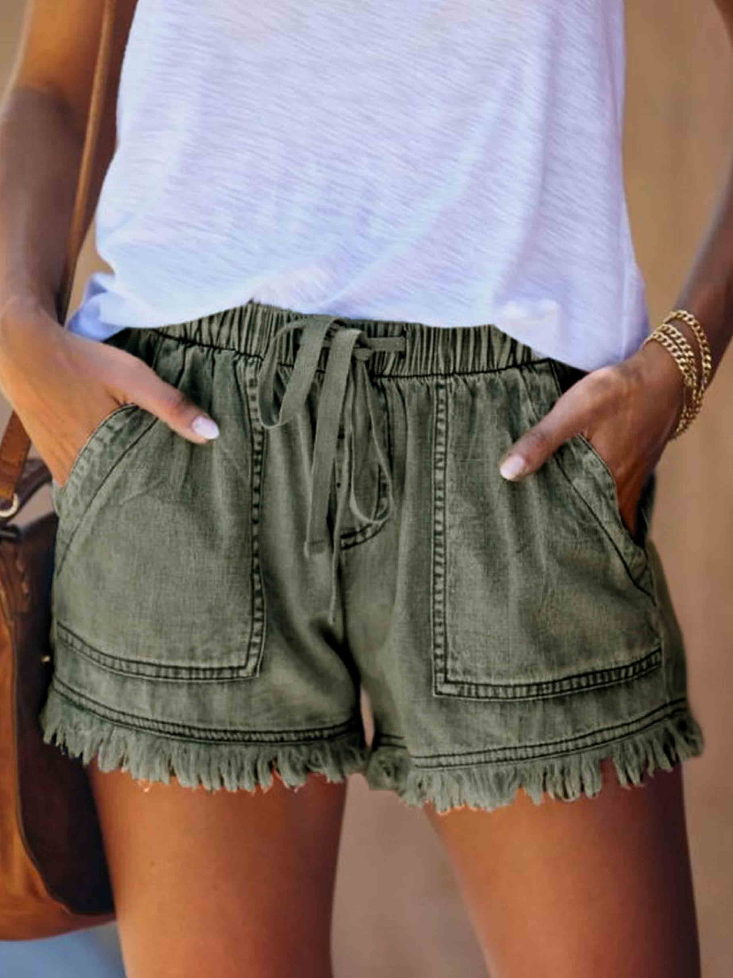 Bellevoga Adjustable Tassel Pocket Shorts