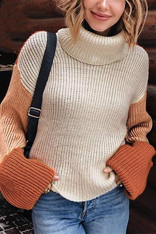 Bellevoga Pumpkin Oversized Color Block Sweater