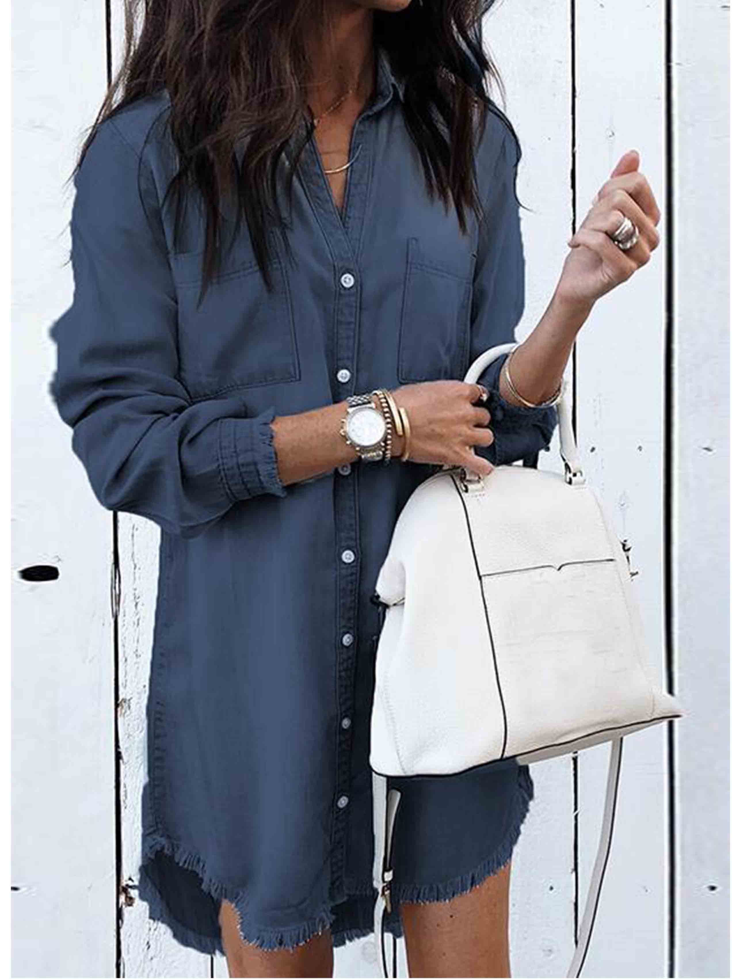 Bellevoga  Hot Sexy Denim Shirt Dress