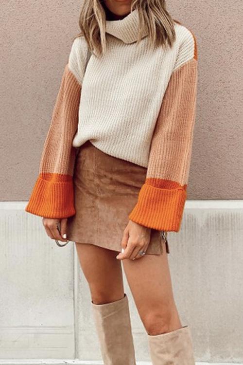 Bellevoga Pumpkin Oversized Color Block Sweater