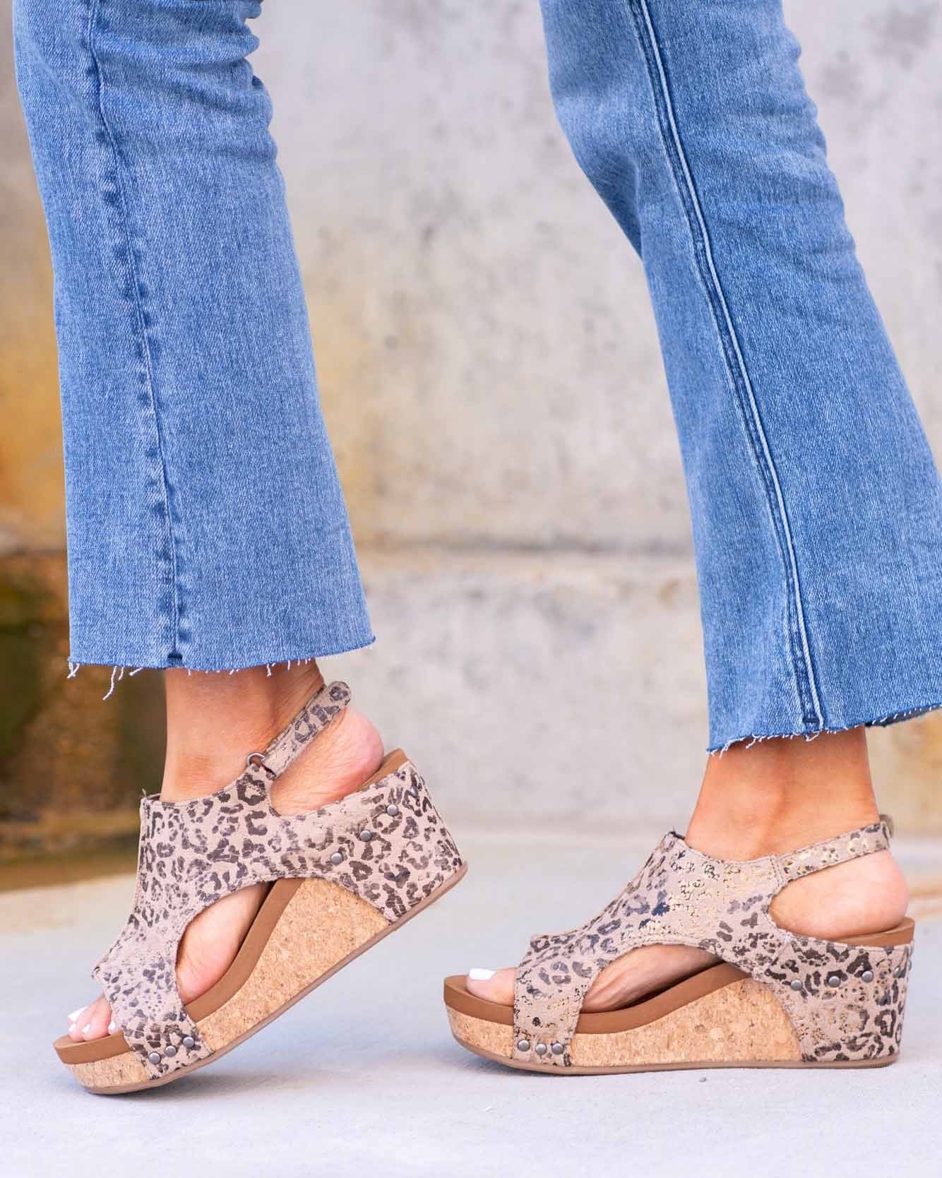 Bellevoga Leopard Wedge Sandals