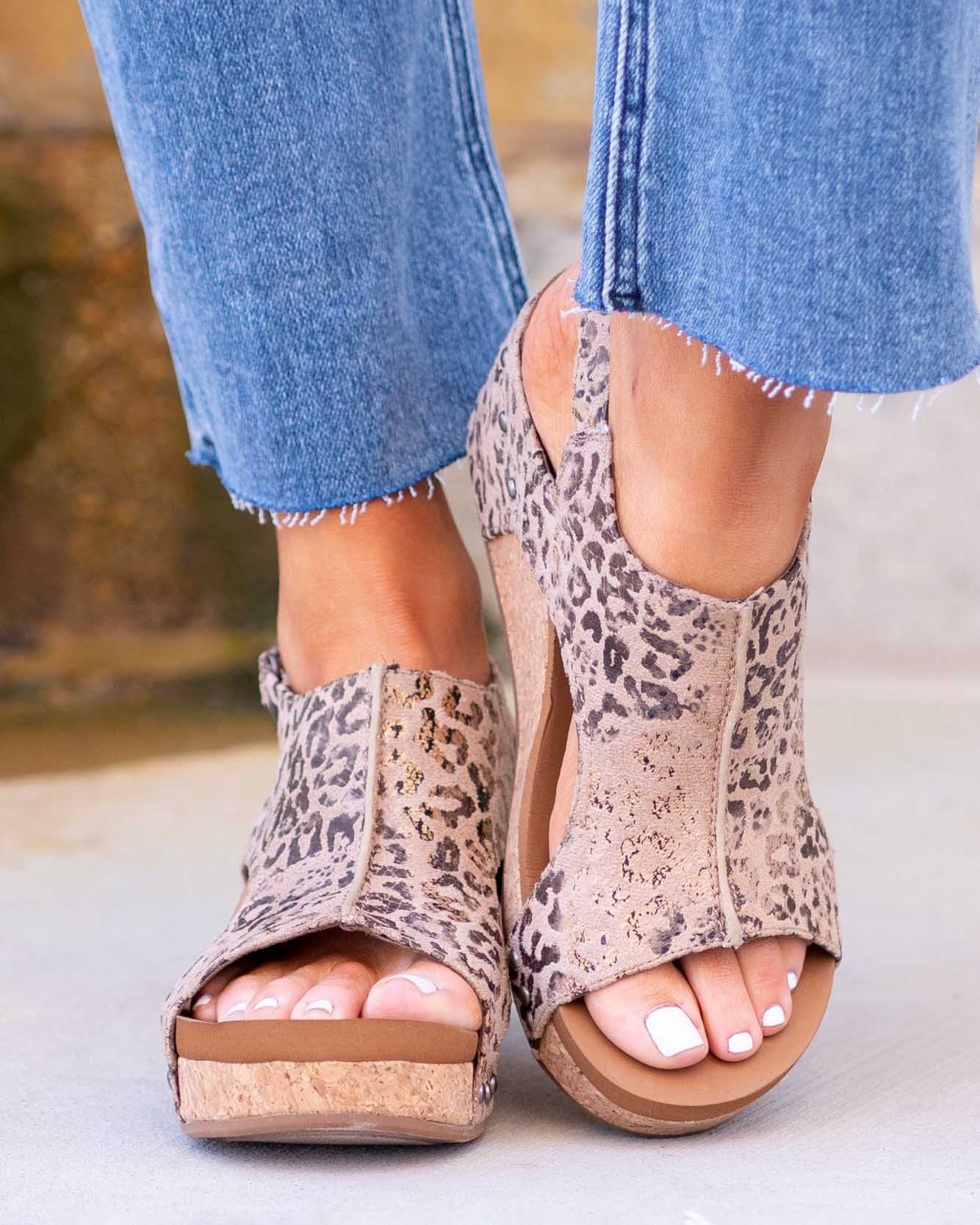 Bellevoga Leopard Wedge Sandals