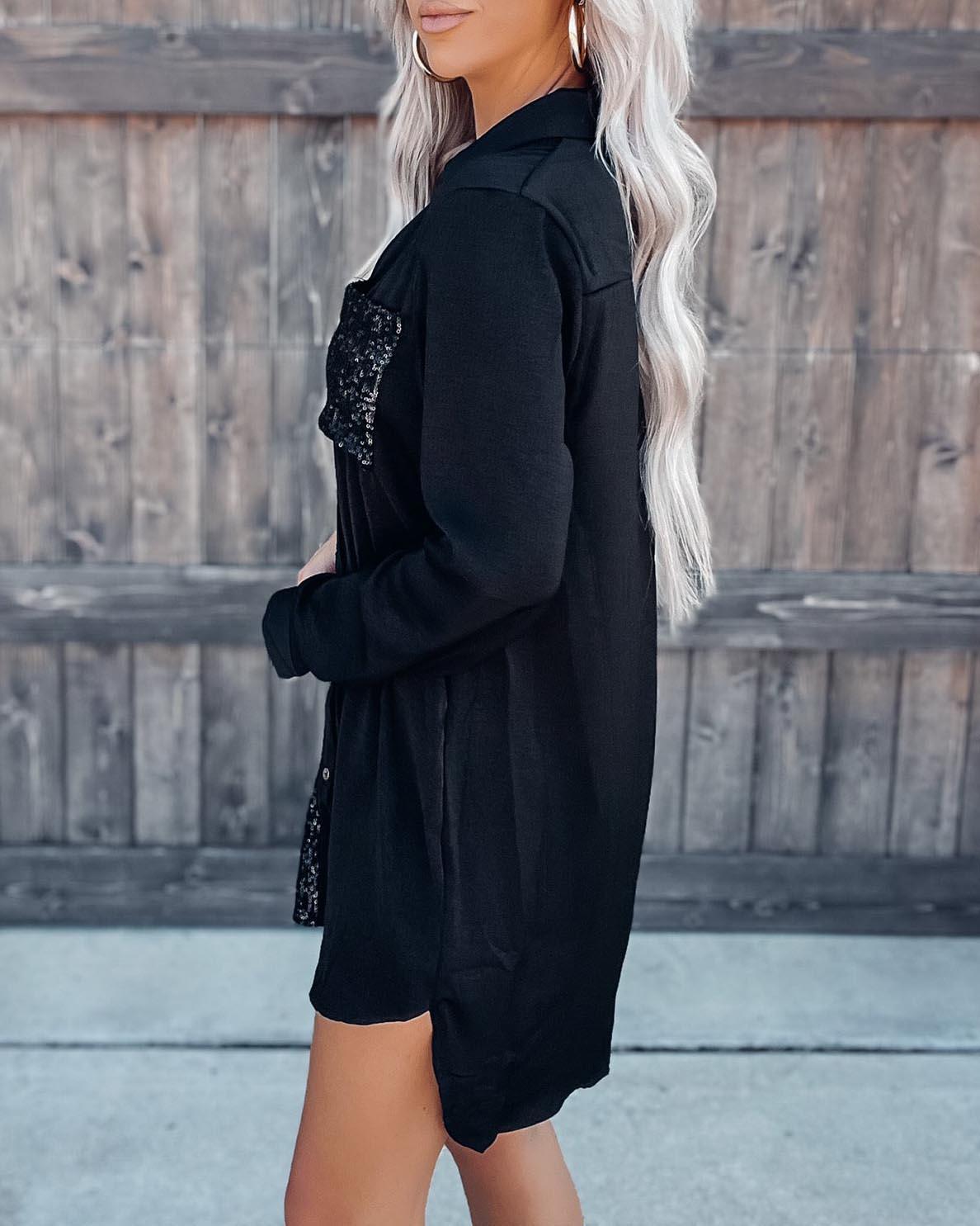 Melarey Satin Sequin Button Down Shirt Dress - Melarey Boutique