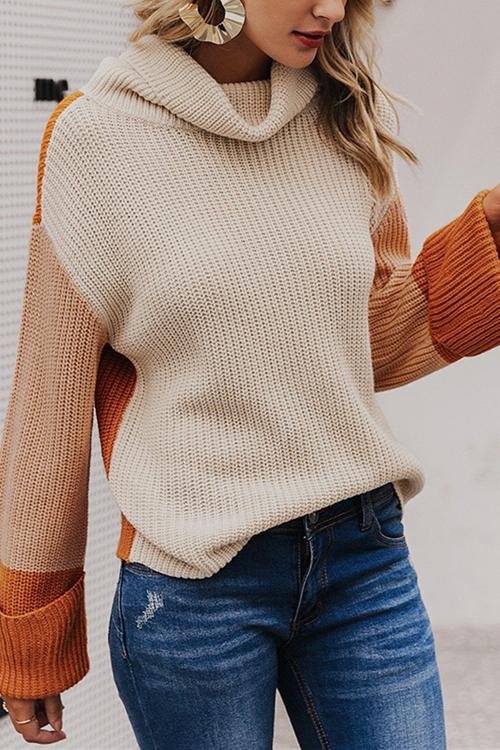 Bellevoga Pumpkin Oversized Color Block Sweater