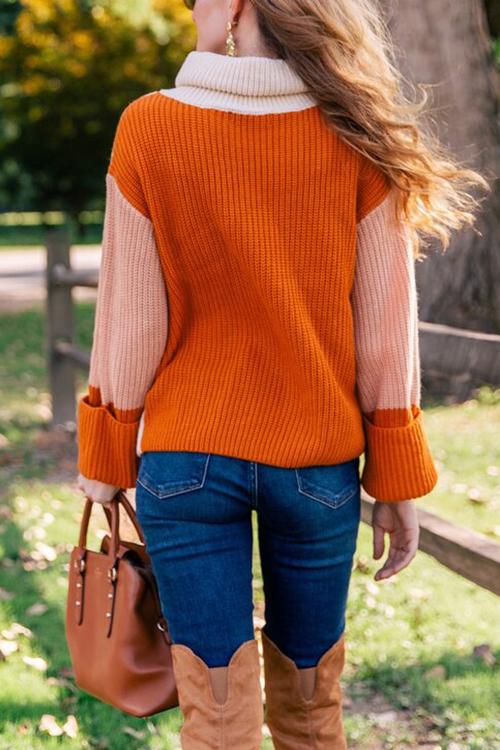 Bellevoga Pumpkin Oversized Color Block Sweater